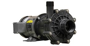 a black molded centrifugal pump with a motor attached to it on a white background .