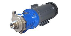 a stainless steel SR Alloy Centrifugal pump with a blue motor attached to it .