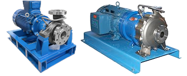 a stainless steel ANSI, ISO, API Alloy Centrifugal pump with a motor attached to it .