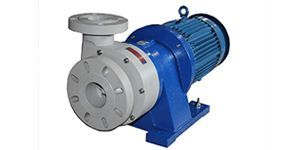 a blue and white Billet PP PVDF mag-drive pump with a motor attached to it .