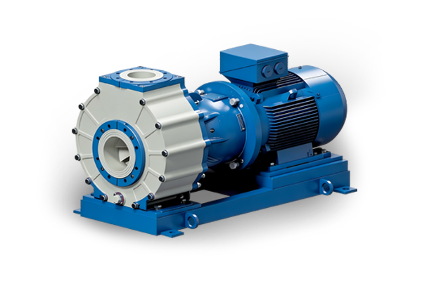 A blue and white pump with a motor attached to it.