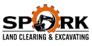 Logo for Spark Land Clearing & Excavating, featuring a black excavator icon inside an orange gear, with black text below.