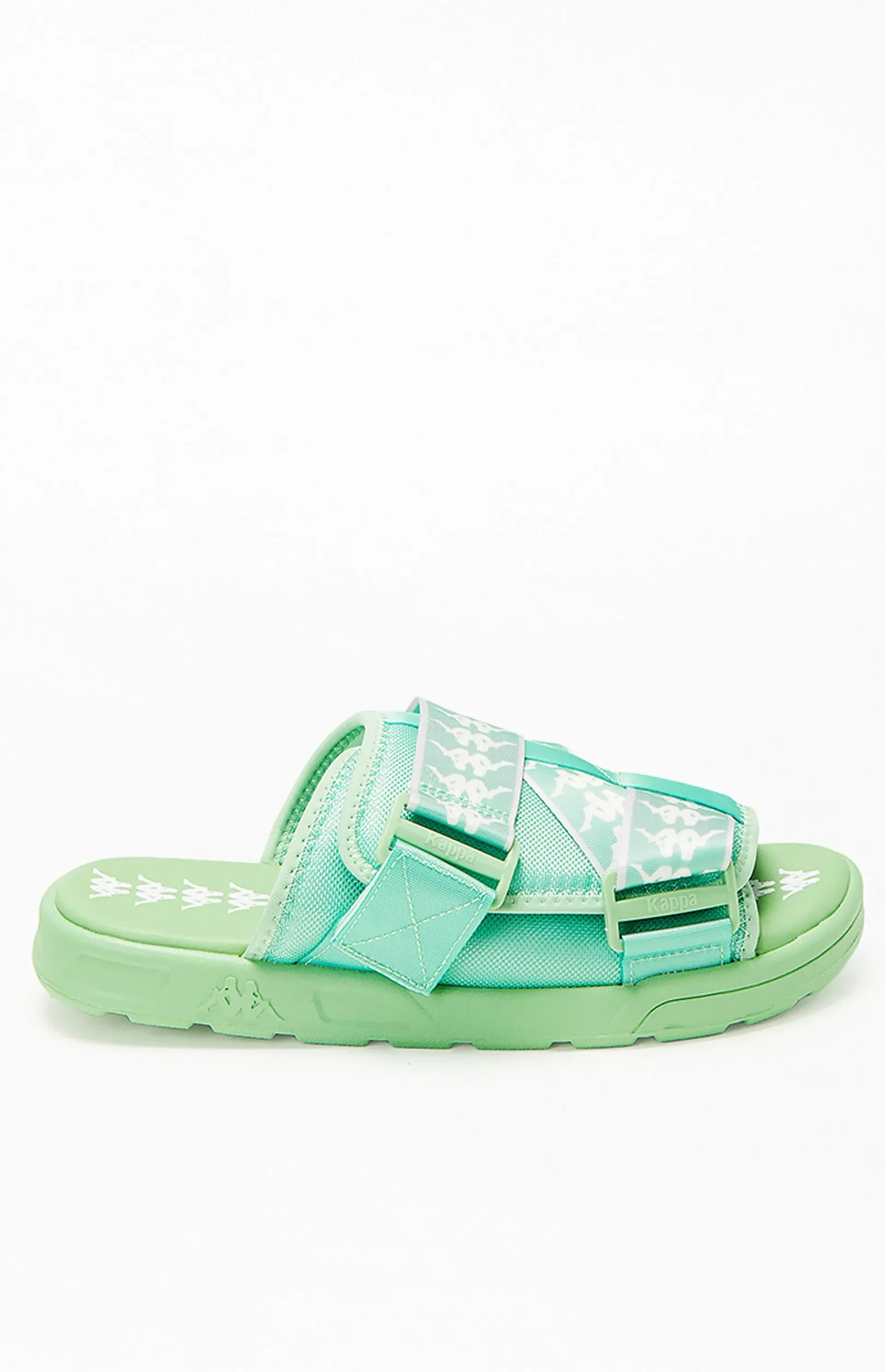 Light green Kappa slide sandals with adjustable straps.