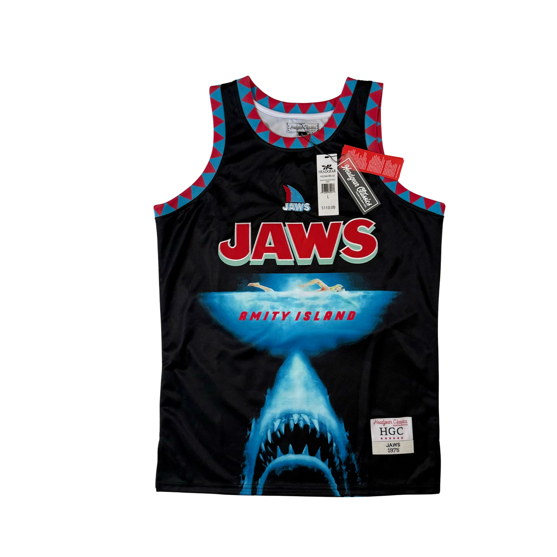 Black Jaws jersey with shark graphic, 