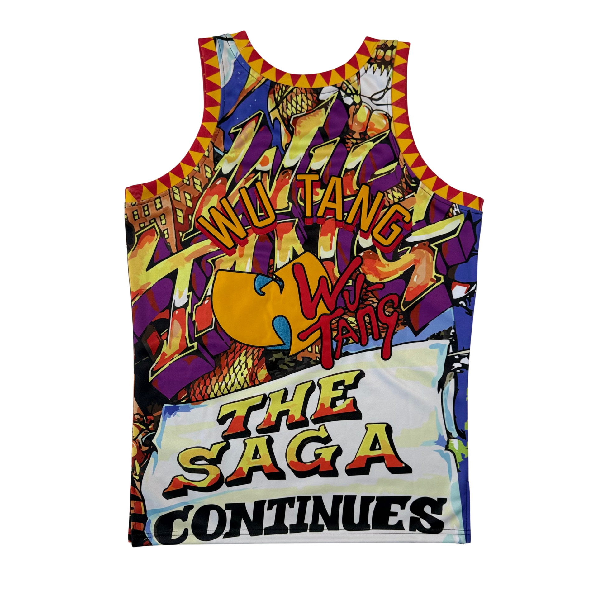 Wu-Tang Clan graphic tank top with colorful illustrations and logo.