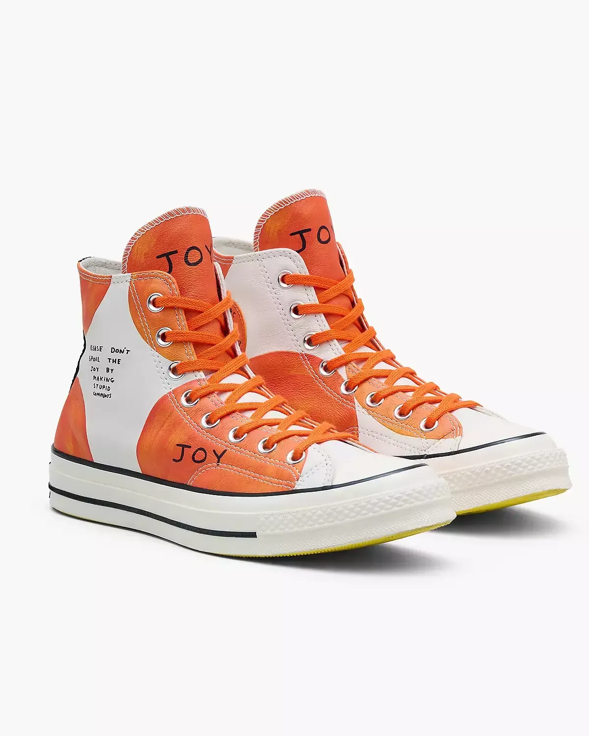 Orange and white high-top sneakers with