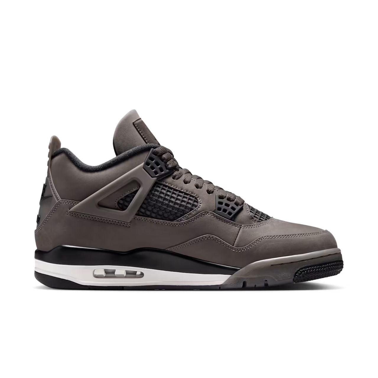 Dark gray and black Air Jordan 4 sneaker.