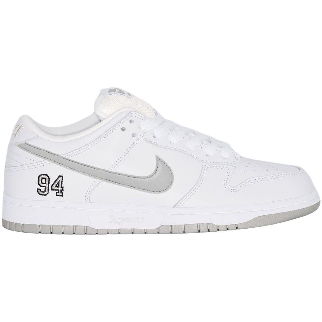White and gray Nike Dunk Low sneaker with