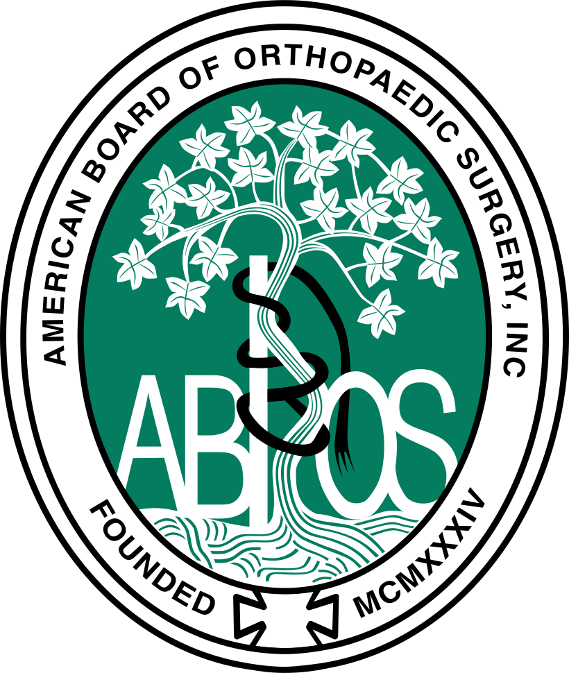 The circular green logo of the American Board of Orthopaedic Surgery, featuring a tree intertwined with a surgical nail.