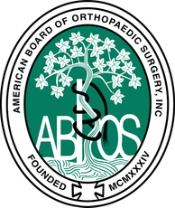 Official logo of the American Board of Orthopaedic Surgery: a green oval featuring a tree and the acronym ABOS.