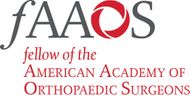 Logo for FAAOS, Fellow of the American Academy of Orthopaedic Surgeons, featuring a red circular icon.