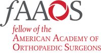 Logo for FAAOS, Fellow of the American Academy of Orthopaedic Surgeons, featuring a red circular icon.