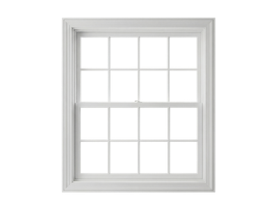 White-framed window with grid panes on a plain light background White-framed window with grid panes on a plain light background
