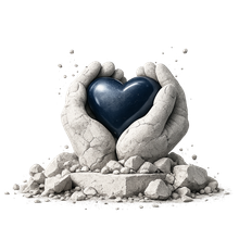 Blue heart with crosshatching.