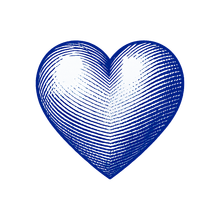 Blue heart with crosshatching.