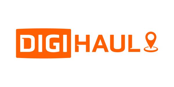 DigiHaul logo: orange text and box, with a location pin icon.