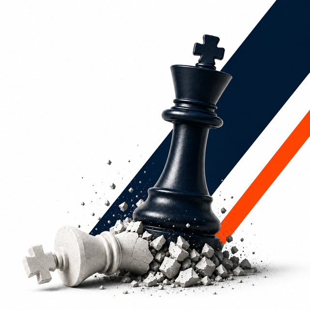 Hands adding ingredients to a pot; an orange diagonal line crosses image.
