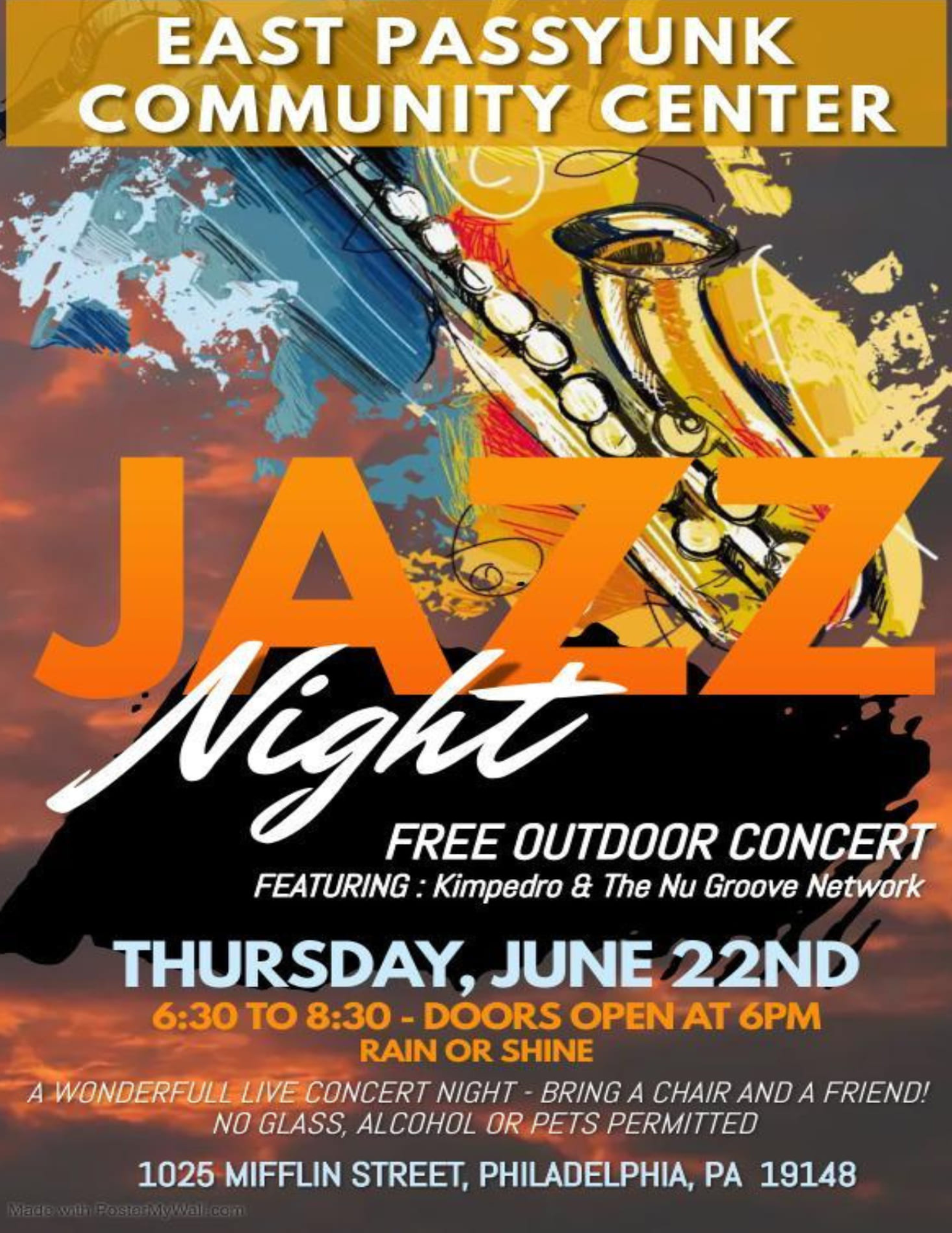 A poster for east passyunk community center jazz night