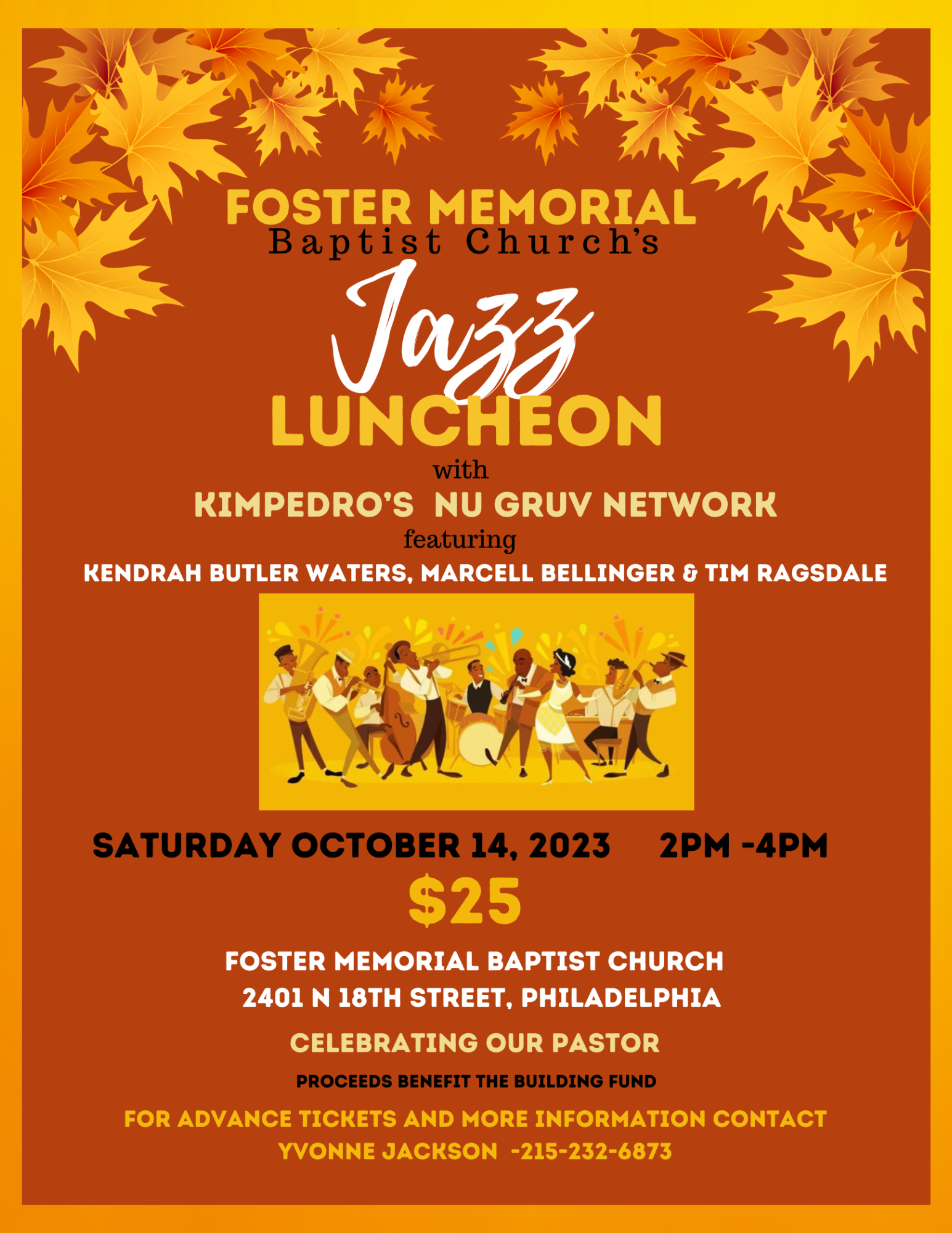 A poster for foster memorial baptist church 's jazz luncheon