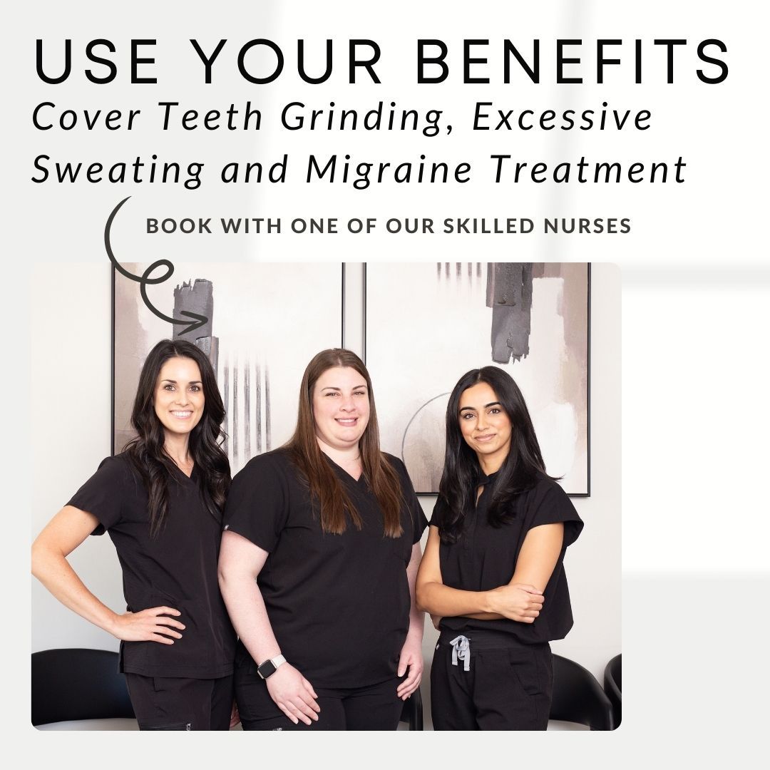 Three women are standing next to each other in front of a sign that says use your benefits