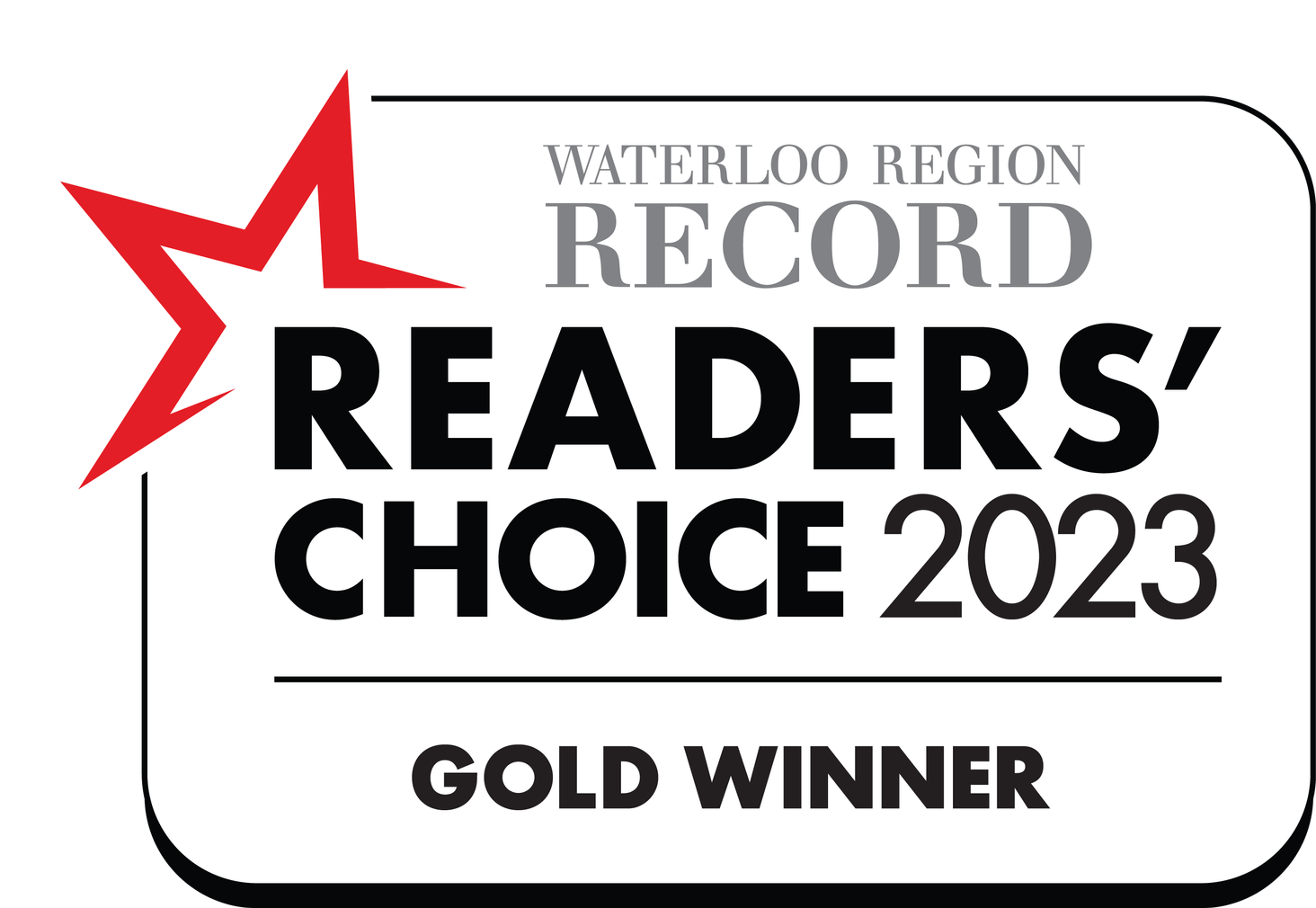 The waterloo region record readers ' choice 2023 gold winner logo.