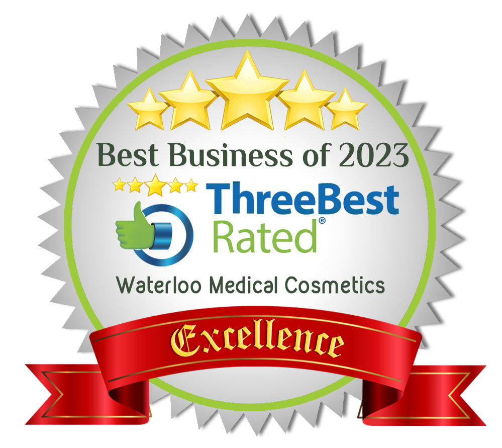 A seal that says best business of 2023 three best rated waterloo medical cosmetics excellence