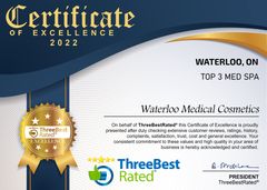 A seal that says best business of 2023 three best rated waterloo medical cosmetics excellence