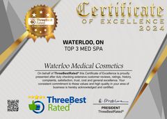 A seal that says best business of 2024 three best rated waterloo medical cosmetics excellence