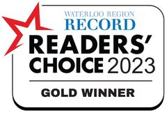 The waterloo region record readers ' choice 2023 gold winner logo.