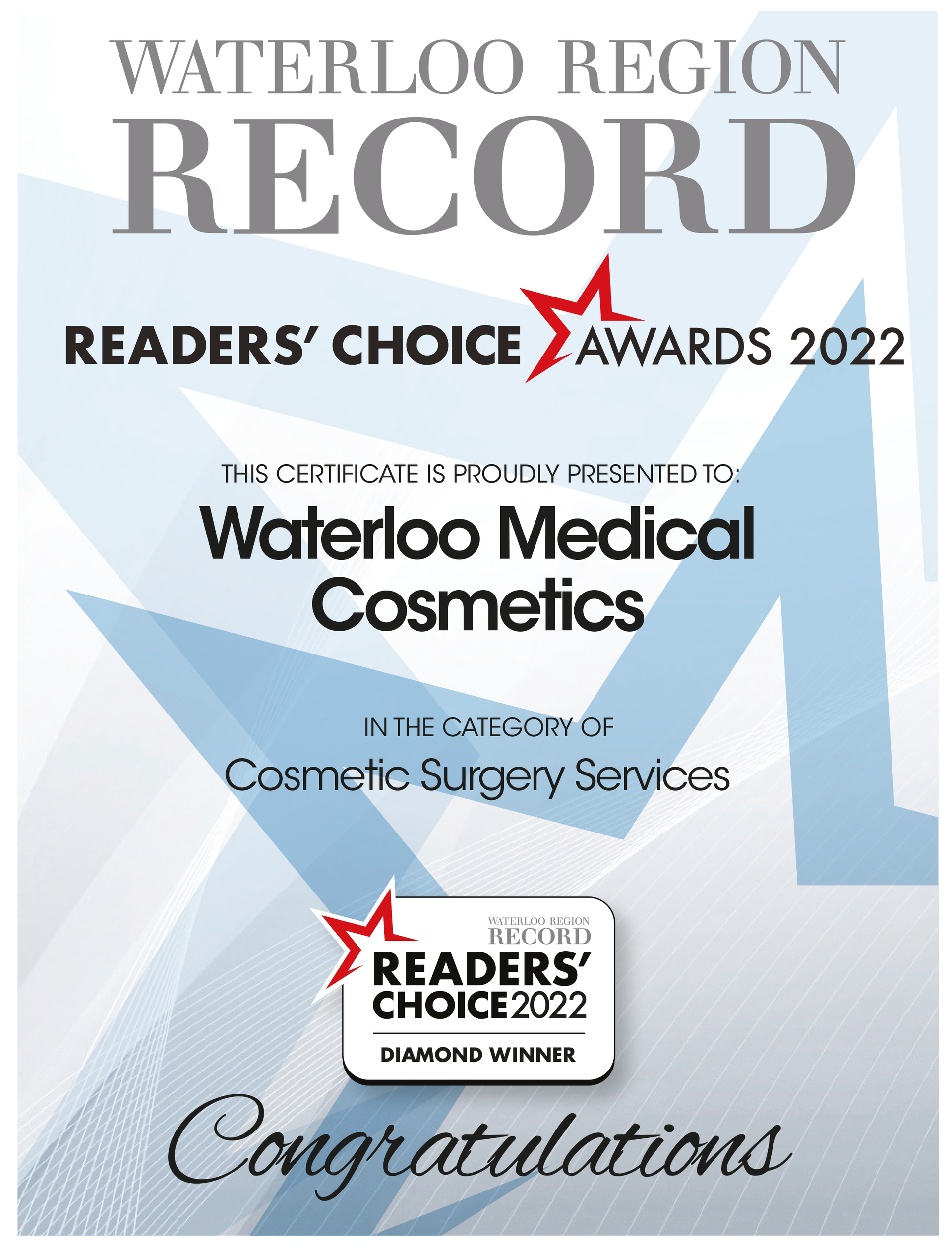 A waterloo region record readers choice award for waterloo medical cosmetics