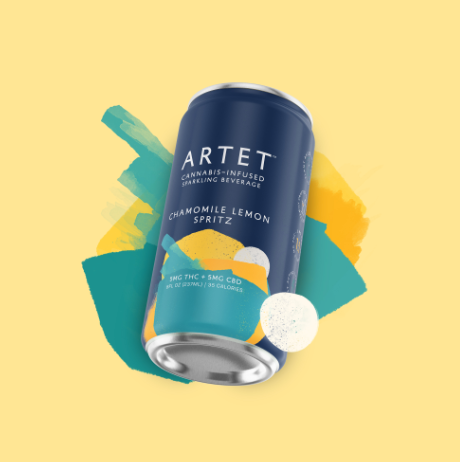 A can of artet chamomile lemon spritz on a yellow background