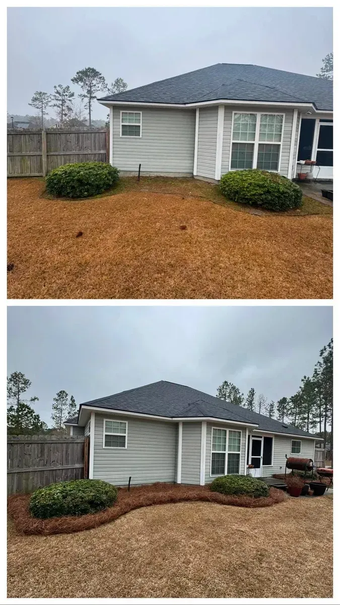 A before and after picture of a house with a roof.