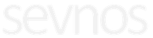 Het woord sevnos staat in witte letters op een witte achtergrond. Bedrijfslogo.