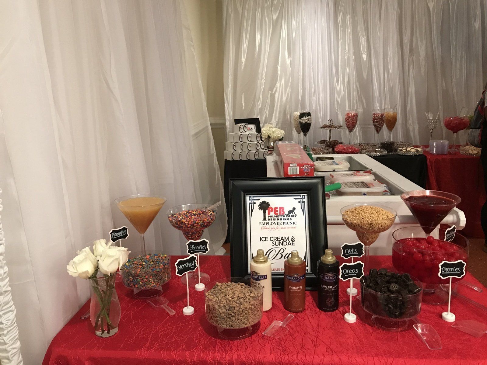 A table with a lot of food and drinks on it