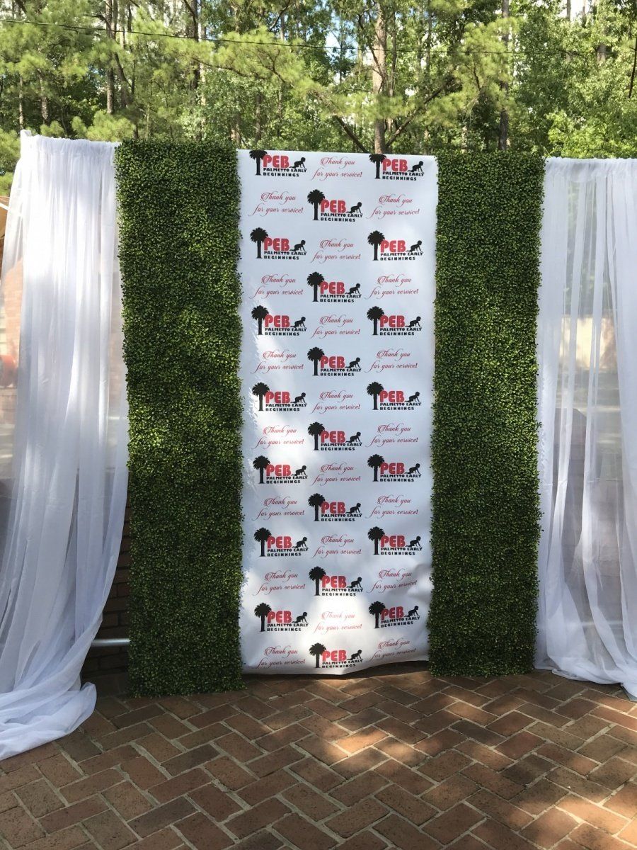 A mickey mouse backdrop is surrounded by white curtains