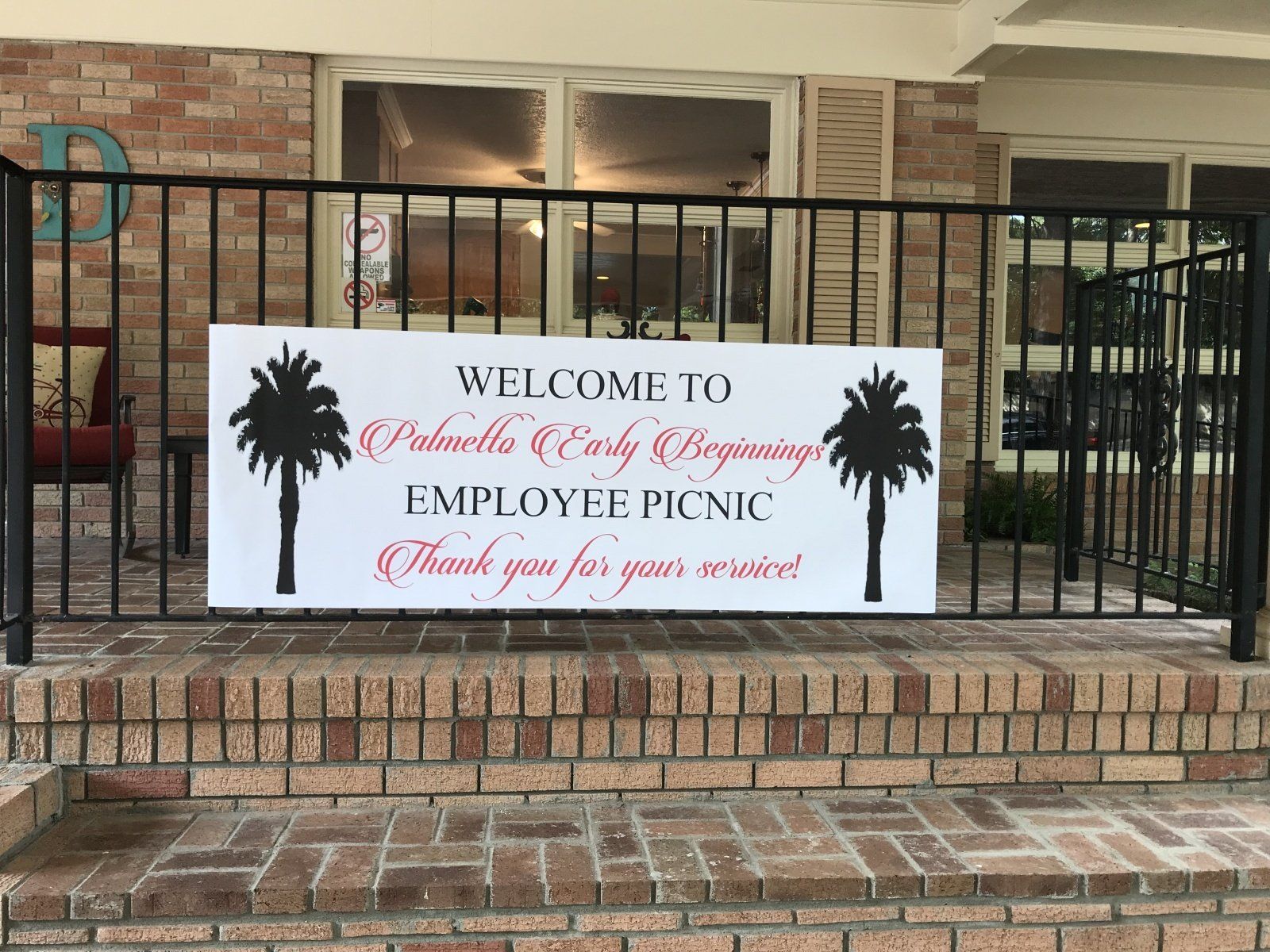 A welcome to palmetto early engineering employee picnic sign