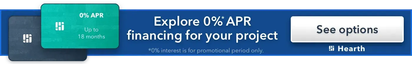 A blue banner that says explore 0 % apr financing for your project