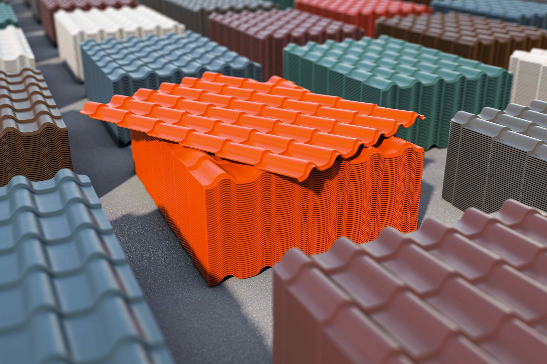 different colored tile roofing stacks 