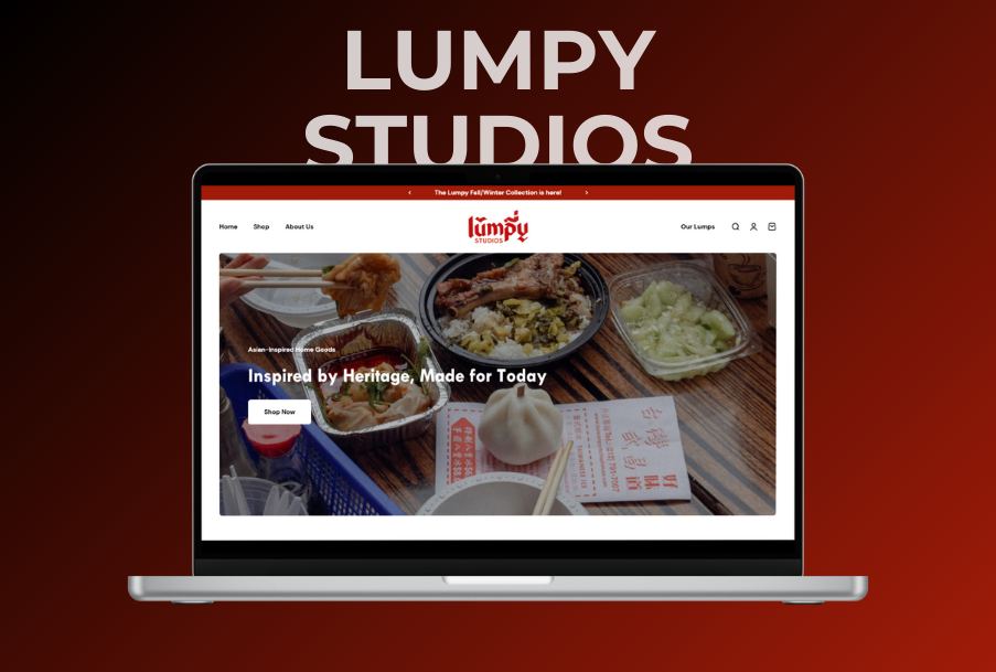 A laptop computer is open to a website for lumpy studios.