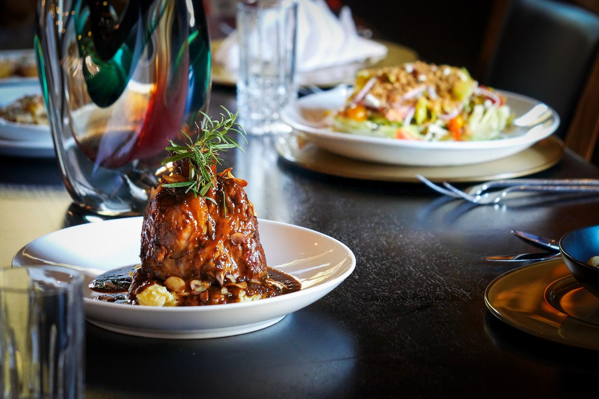 A close up of a plate of food on a table
