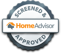 A screened and approved home advisor logo on a white background