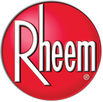 A red circle with the word rheem on it.