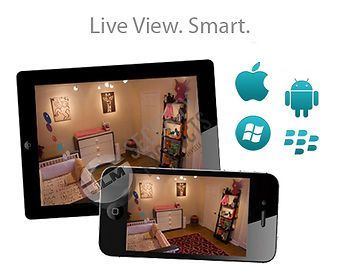 A tablet and a cell phone are displaying a picture of a bedroom.