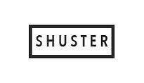 The shuster logo is a black and white square with the word shuster in it.