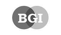 A black and white logo for bgi , a company.