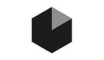 A black and gray cube with a triangle in the middle on a white background.