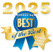 2025 Morongo Basin Best of the Best Readers’ Choice Awards blue and gold ribbon badge