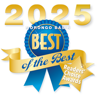 2025 Morongo Basin Best of the Best Readers’ Choice Awards blue and gold ribbon badge