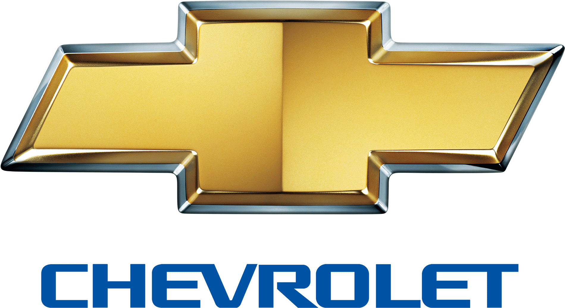Logotipo de Chevrolet: moño dorado con contorno plateado y texto "CHEVROLET" azul.