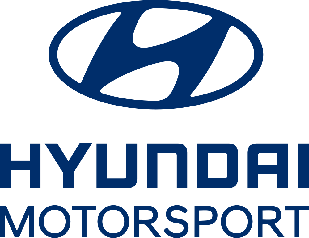 Logotipo de Hyundai Motorsport con forma ovalada azul y texto debajo.